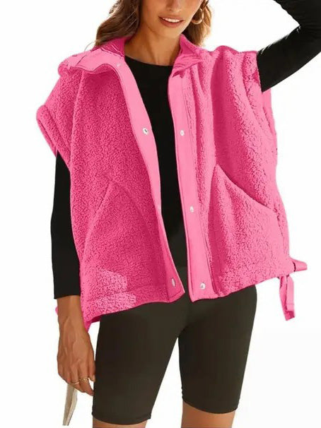Women's Button Paneled Teddy Fleece Vest Jacket (Buy 2 Free Shipping)