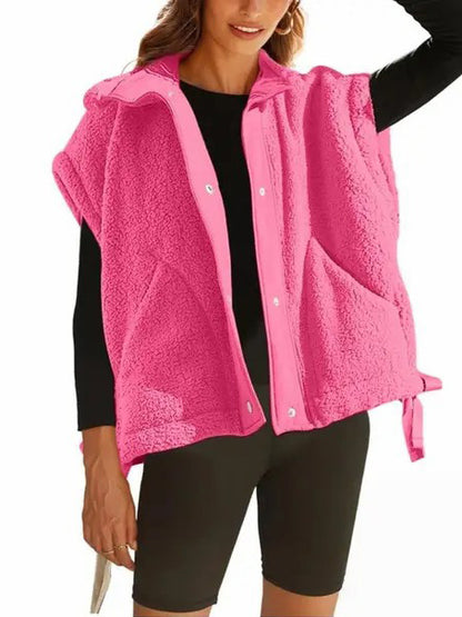 Women's Button Paneled Teddy Fleece Vest Jacket (Buy 2 Free Shipping)