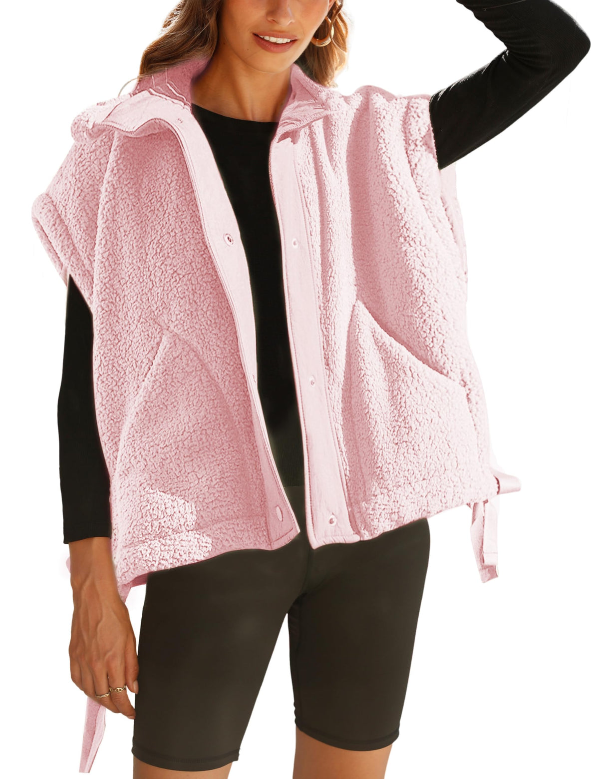 Women's Button Paneled Teddy Fleece Vest Jacket (Buy 2 Free Shipping)