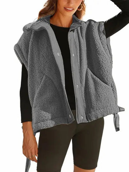 Women's Button Paneled Teddy Fleece Vest Jacket (Buy 2 Free Shipping)
