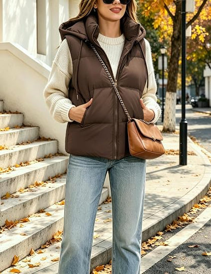 Women's Puffer Vest Winter Sleeveless Coats with Hood