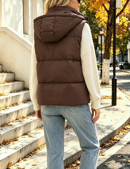 Women's Puffer Vest Winter Sleeveless Coats with Hood