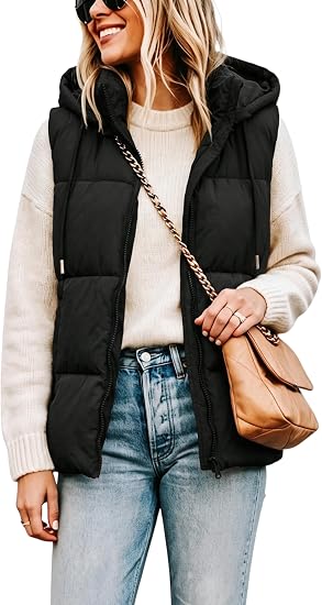 Women's Puffer Vest Winter Sleeveless Coats with Hood