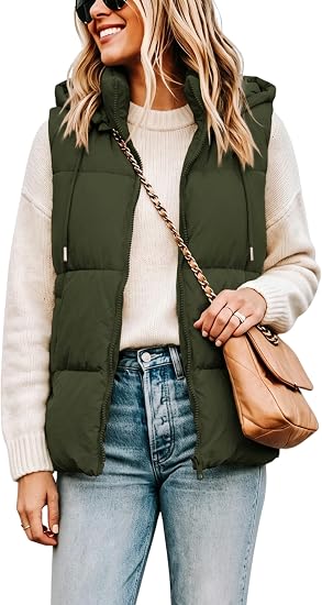 Women's Puffer Vest Winter Sleeveless Coats with Hood
