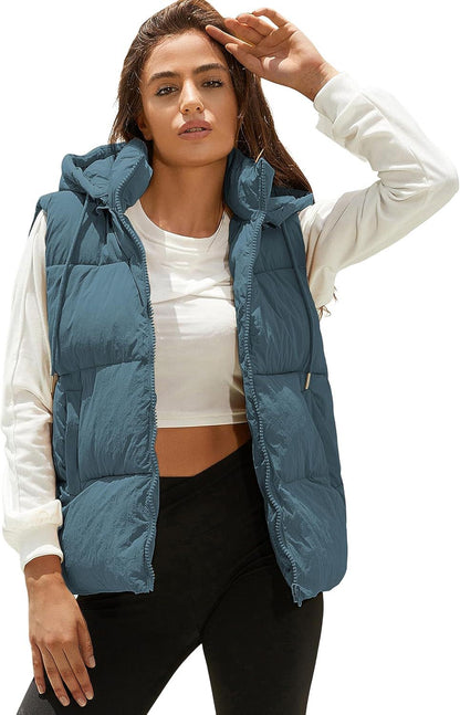 Women's Puffer Vest Winter Sleeveless Coats with Hood