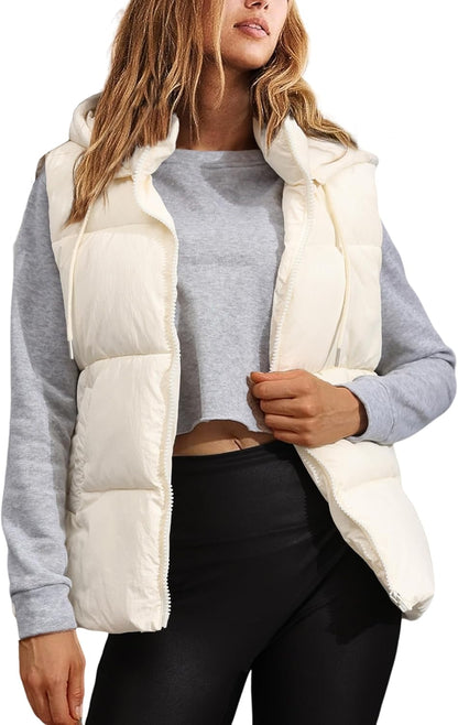 Women's Puffer Vest Winter Sleeveless Coats with Hood