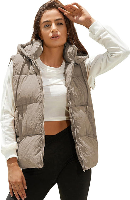 Women's Puffer Vest Winter Sleeveless Coats with Hood