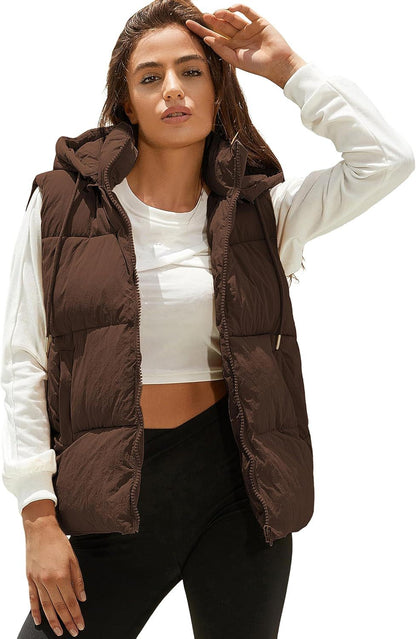 Women's Puffer Vest Winter Sleeveless Coats with Hood