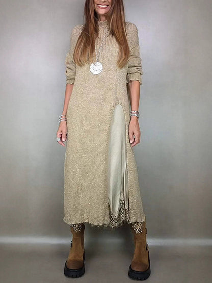 Women Fall Winter 2 Piece Sweater Dress Set Lace Slip Dress Outfit