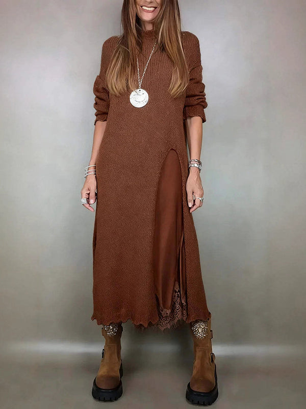 Women Fall Winter 2 Piece Sweater Dress Set Lace Slip Dress Outfit