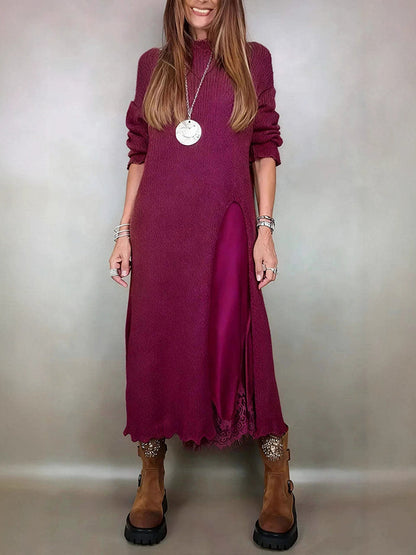 Women Fall Winter 2 Piece Sweater Dress Set Lace Slip Dress Outfit