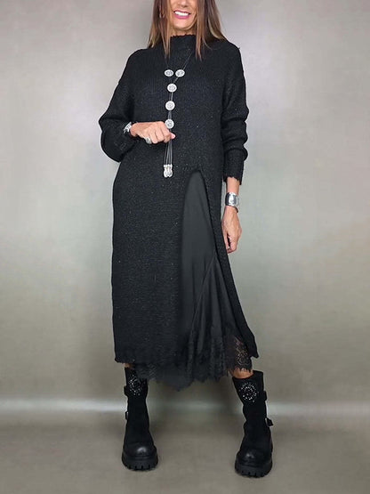 Women Fall Winter 2 Piece Sweater Dress Set Lace Slip Dress Outfit
