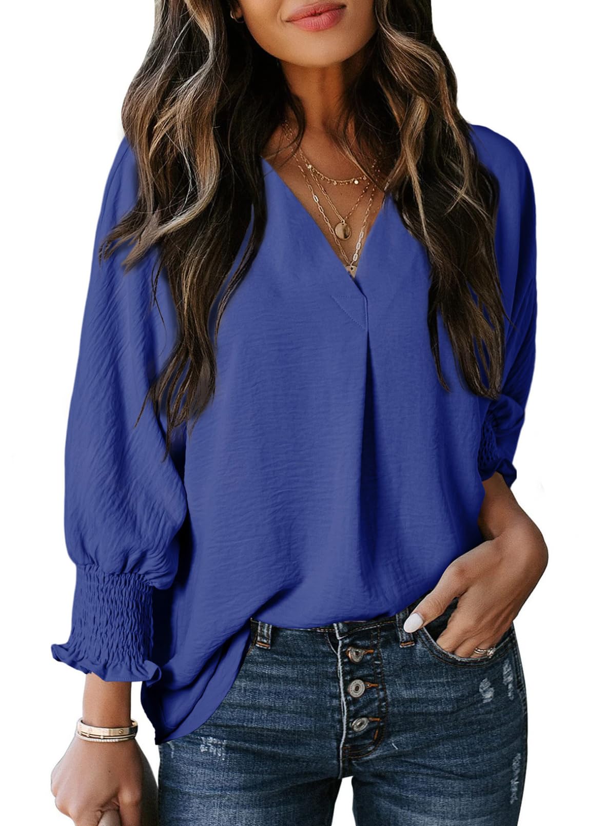 Limited time sale 🔥Womens Casual 3/4 Sleeve V Neck Loose Fit Basic Tees
