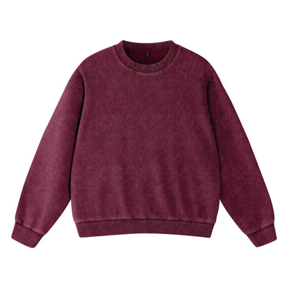Acid Washed Waffle Oversized Crew Neck Unisex Street Sweatshirt