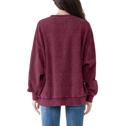 Acid Washed Waffle Oversized Crew Neck Unisex Street Sweatshirt