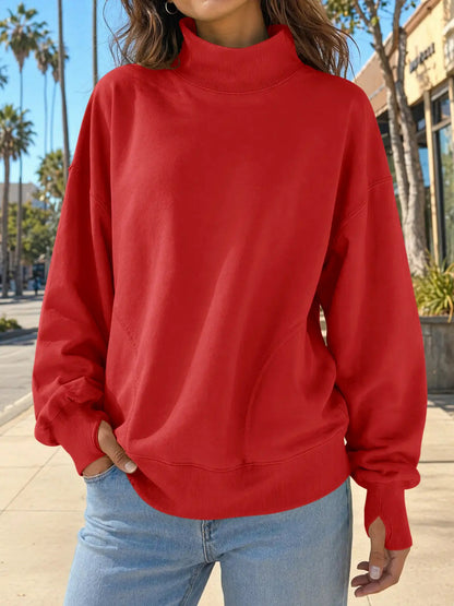 Women's Oversized Mock Neck Sweatshirt with Thumbholes