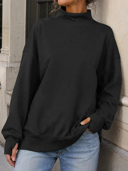 Women's Oversized Mock Neck Sweatshirt with Thumbholes