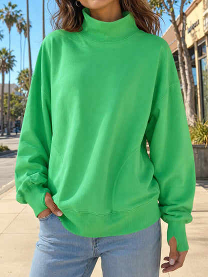 Women's Oversized Mock Neck Sweatshirt with Thumbholes