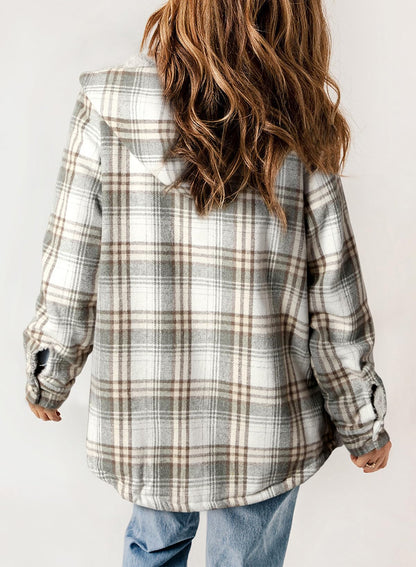 ⏰Hot Sale-Women's Thickened Flannel Long Sleeve Plaid Jacket Coat with Hood