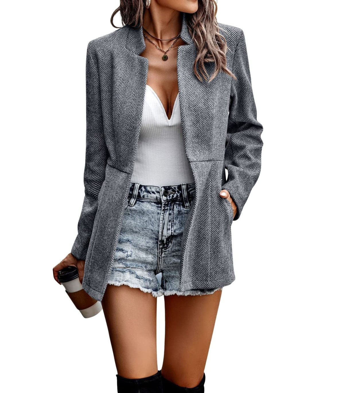 Women's Casual Business Open Front Long Sleeve Notch Lapel Office Blazer Jacket