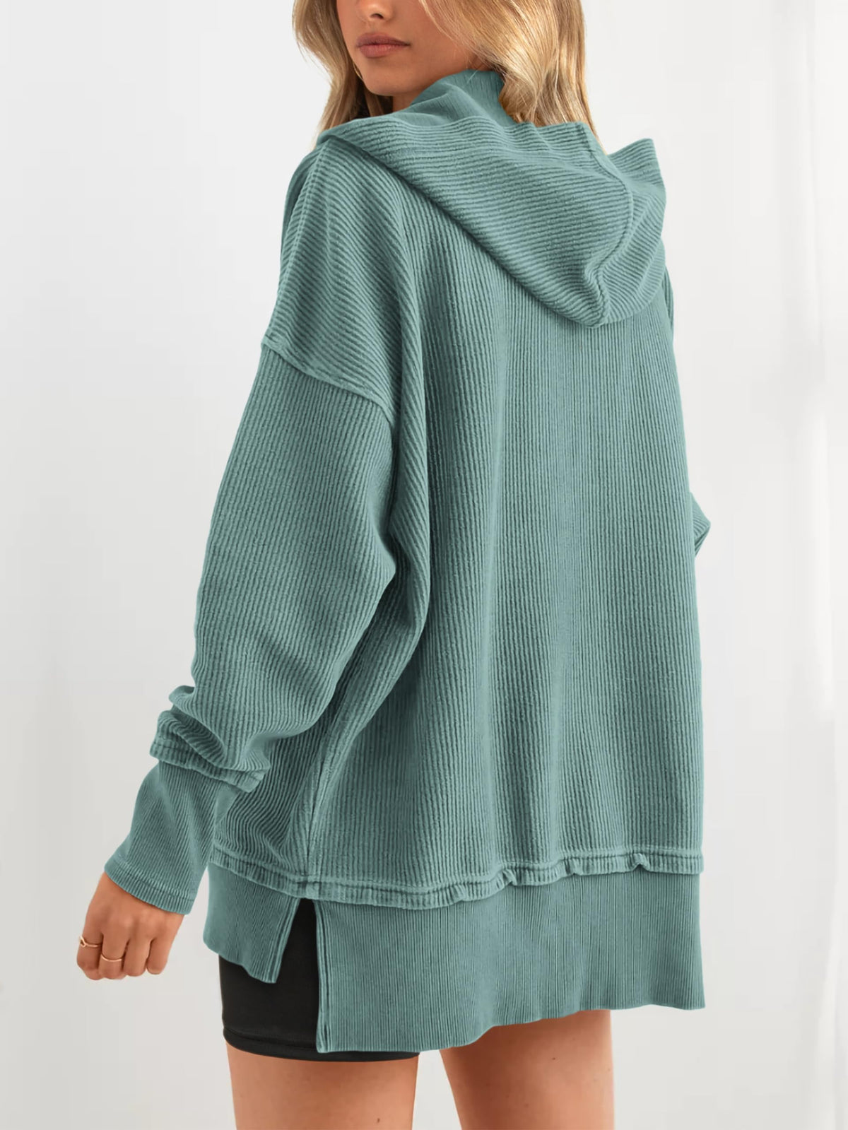 Hot Sale-Womens Long Sleeve Hoodie Oversized Button Up Sweatshirt Pullover Tops