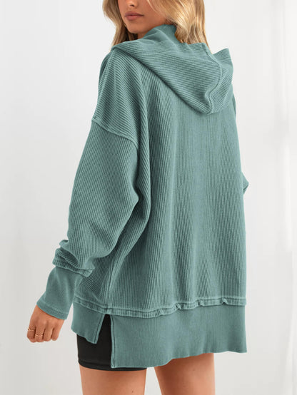 Hot Sale-Womens Long Sleeve Hoodie Oversized Button Up Sweatshirt Pullover Tops