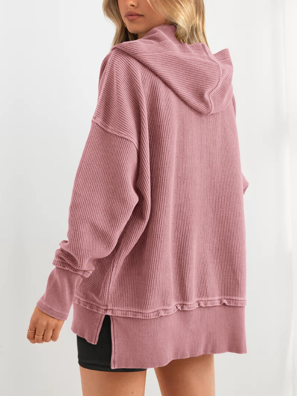 Hot Sale-Womens Long Sleeve Hoodie Oversized Button Up Sweatshirt Pullover Tops