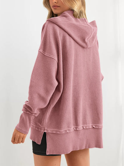 Hot Sale-Womens Long Sleeve Hoodie Oversized Button Up Sweatshirt Pullover Tops