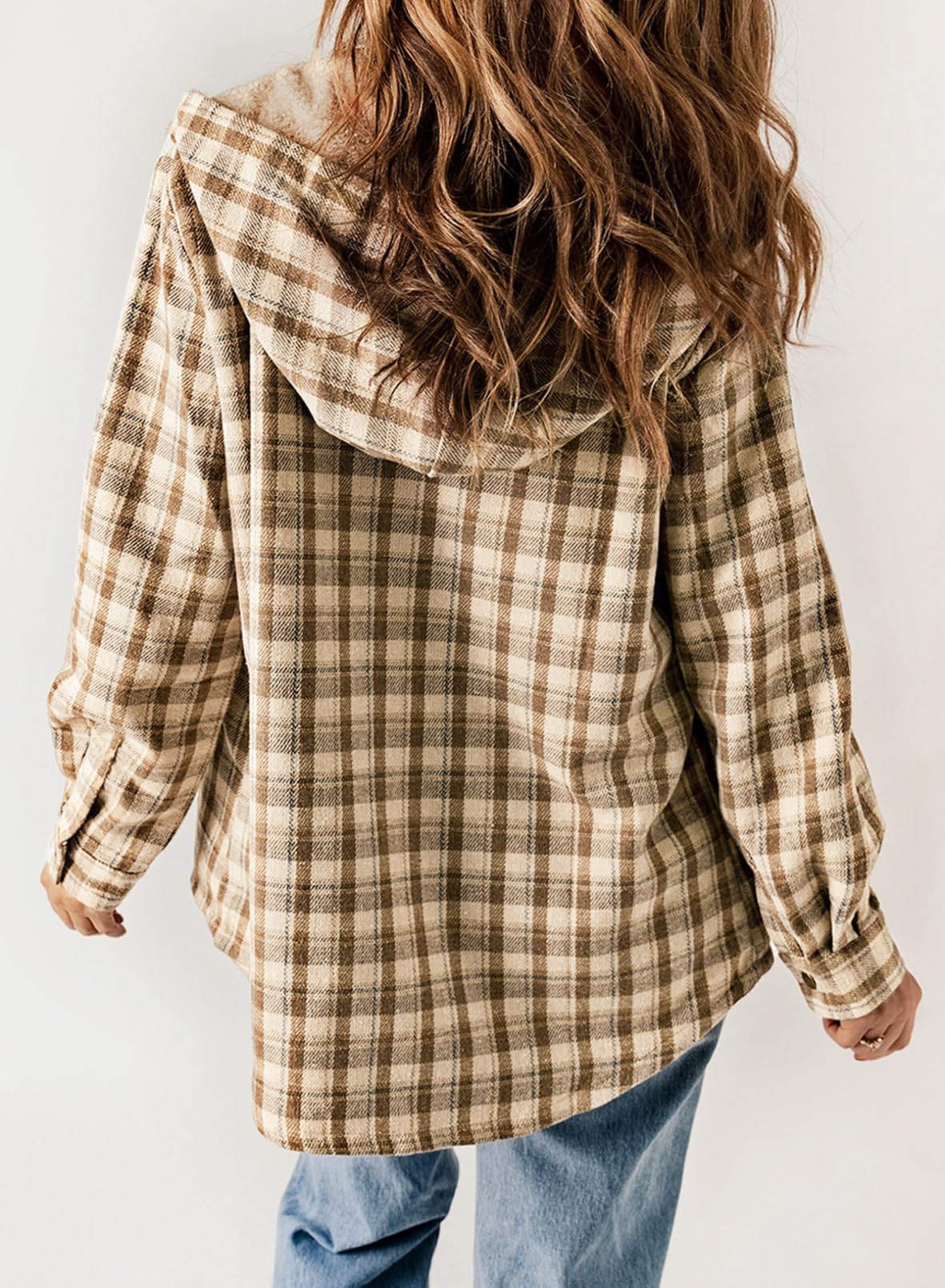 ⏰Hot Sale-Women's Thickened Flannel Long Sleeve Plaid Jacket Coat with Hood