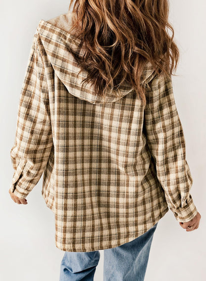 ⏰Hot Sale-Women's Thickened Flannel Long Sleeve Plaid Jacket Coat with Hood