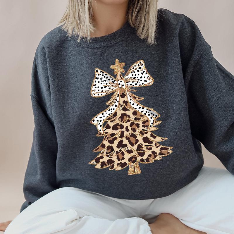Leopard Print Christmas Tree Crewneck Sweatshirt (Buy 2 Free Shipping)