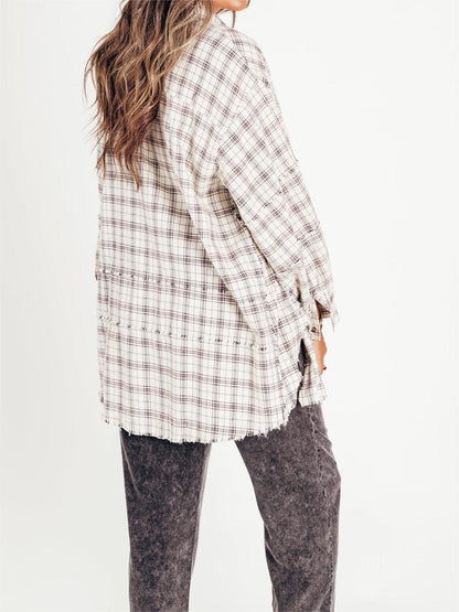 Women's Mineral Washed Button Down Plaid Flannel Shirt (Buy 2 Free Shipping)