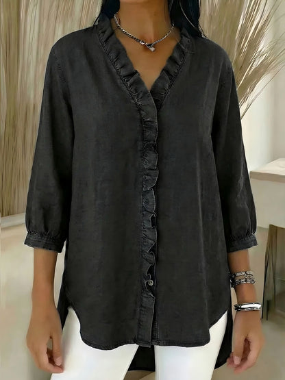 ✨Women's Casual Denim V-Neck Ruffled Shirt(BUY 2 FREE SHIPPING)