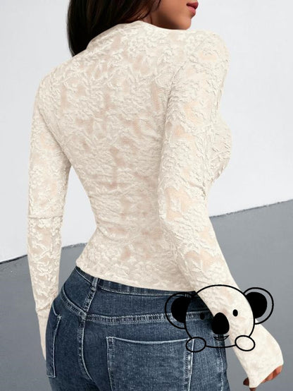 Textured Lace Mesh Long Sleeve Top