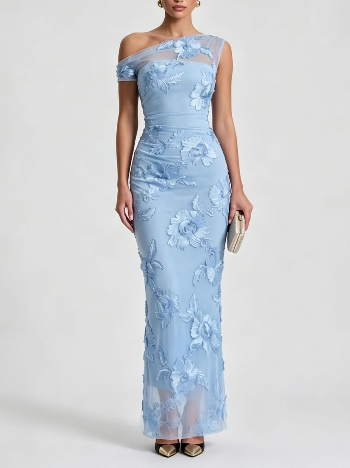 Floral Embroidered Off-Shoulder Maxi Dress