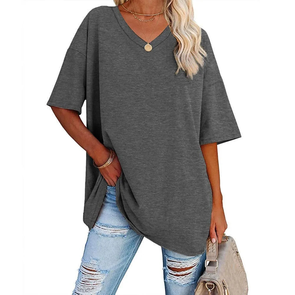 HOT SALE-WOMENS LOOSE FASHION V-NECK TOP SHORT & LONG OPTION