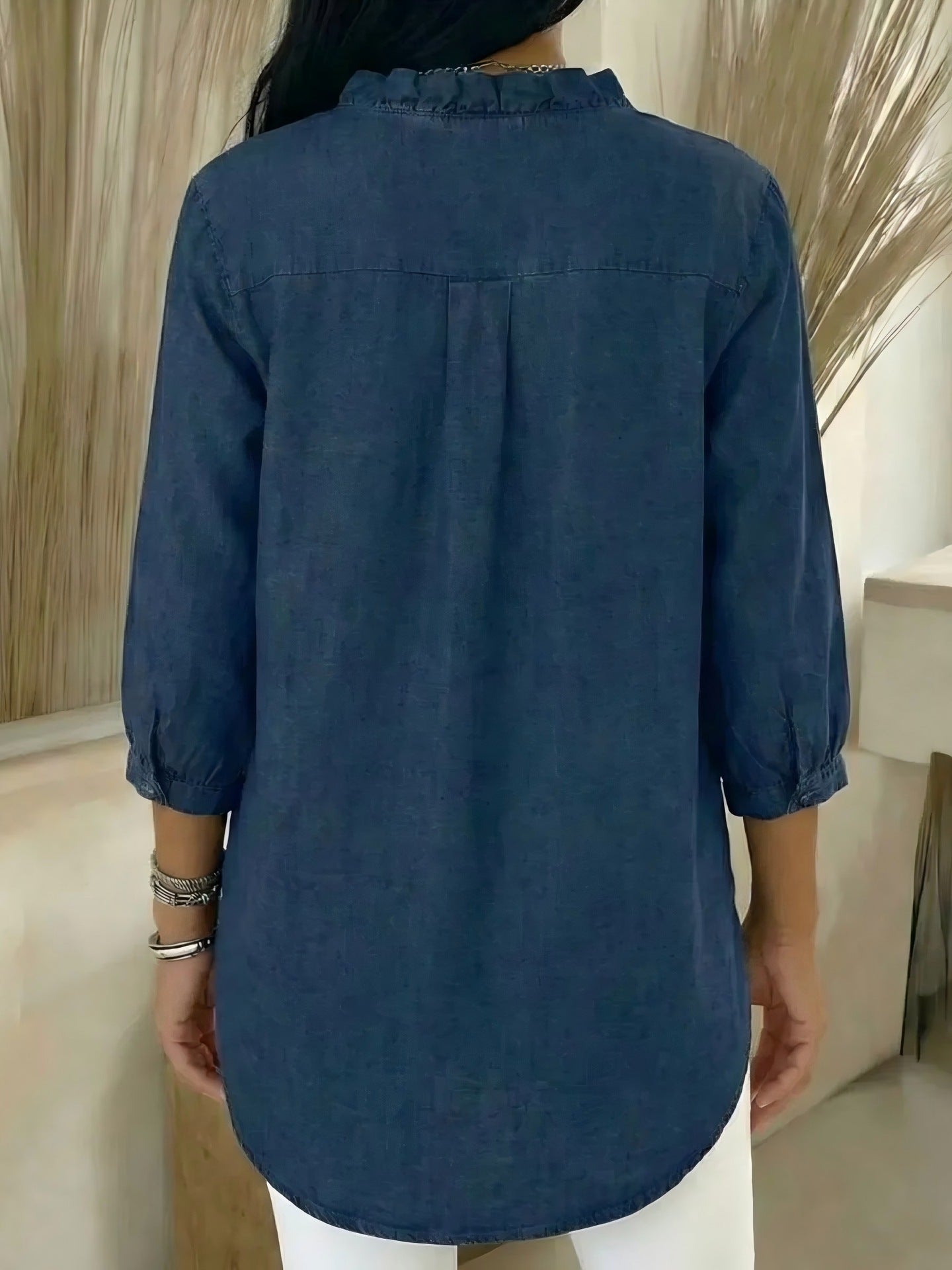 ✨Women's Casual Denim V-Neck Ruffled Shirt(BUY 2 FREE SHIPPING)