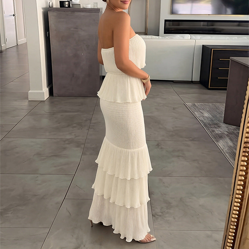 Pleated Ruffle Maxi Dress