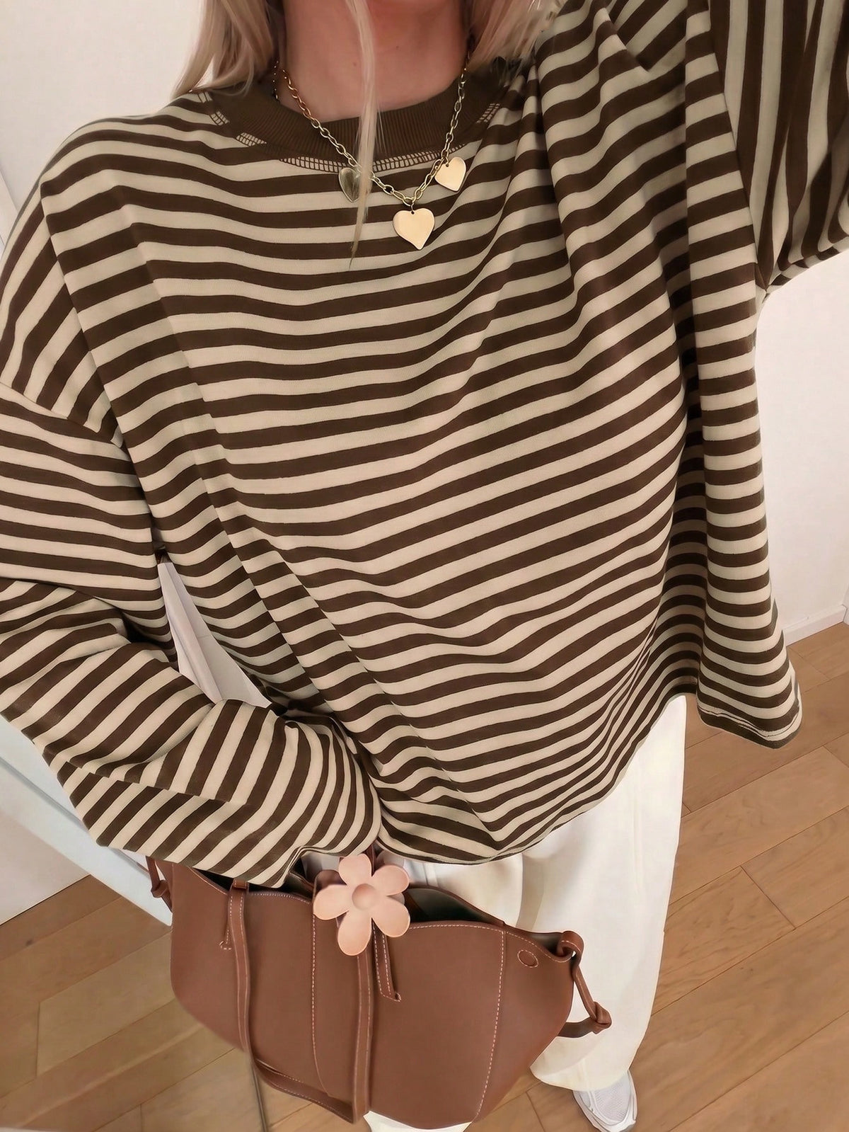 Women's Striped Oversized Crew Neck Long Sleeve Top