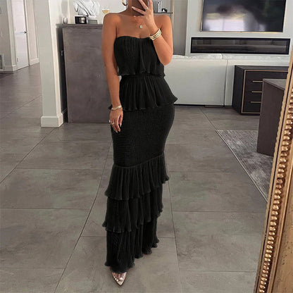 Pleated Ruffle Maxi Dress