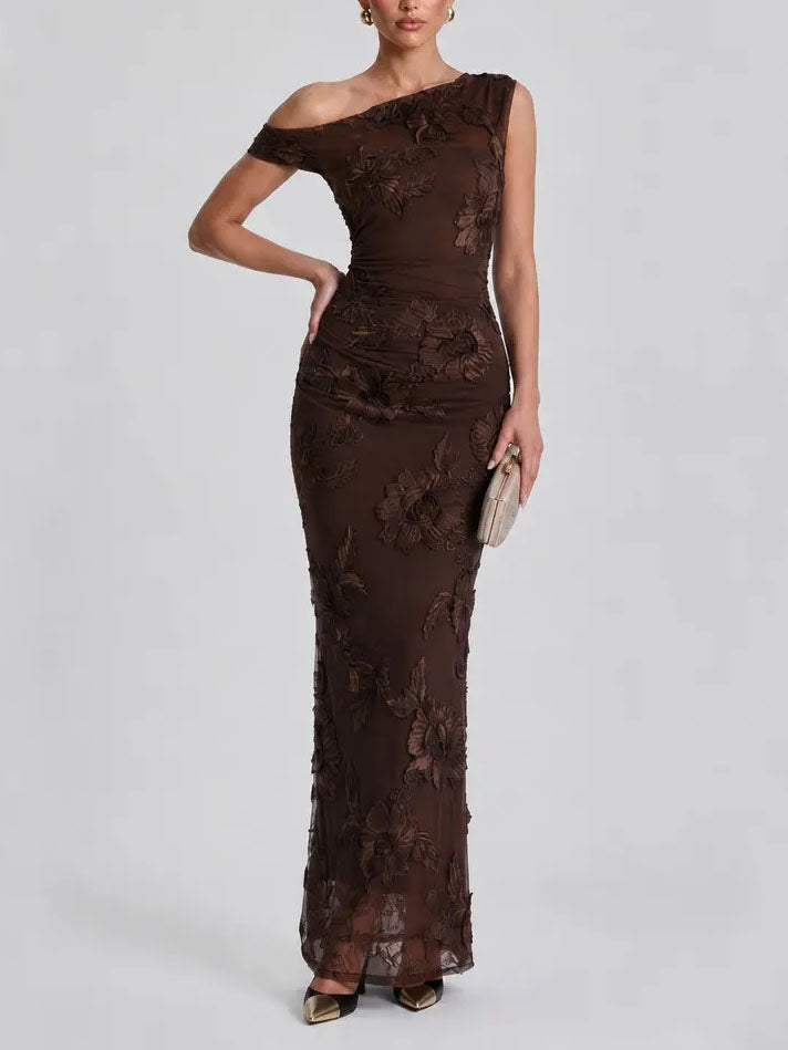 Floral Embroidered Off-Shoulder Maxi Dress
