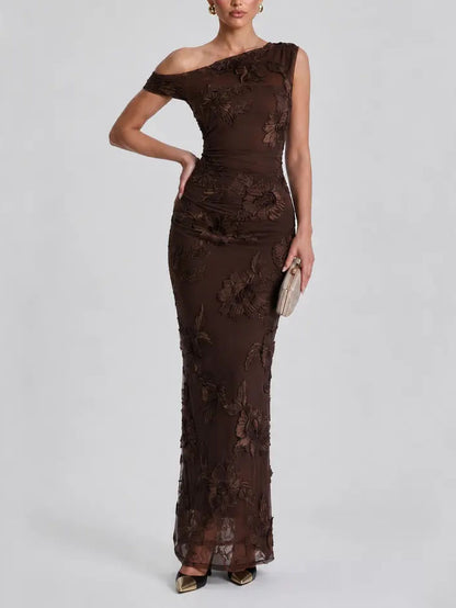 Floral Embroidered Off-Shoulder Maxi Dress