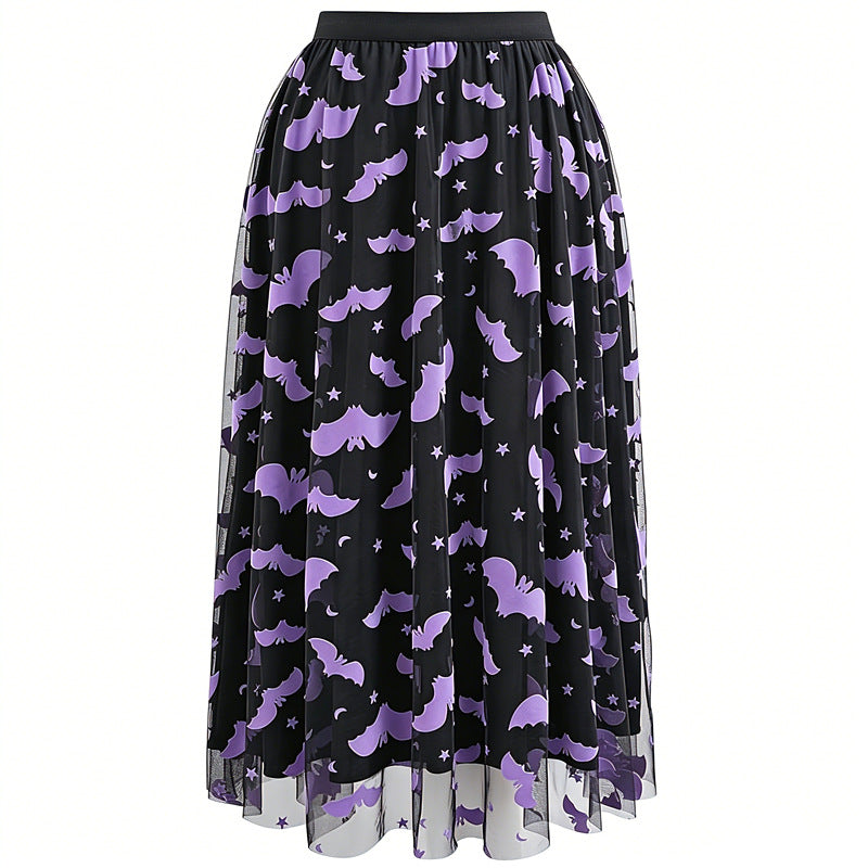 Halloween Bat Mesh Midi Skirt