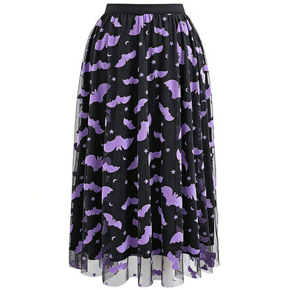 Halloween Bat Mesh Midi Skirt