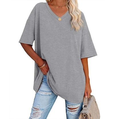 HOT SALE-WOMENS LOOSE FASHION V-NECK TOP SHORT & LONG OPTION