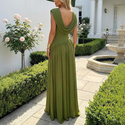 Women Cowl Neck Ruched Maxi Formal Dress