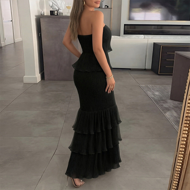 Pleated Ruffle Maxi Dress