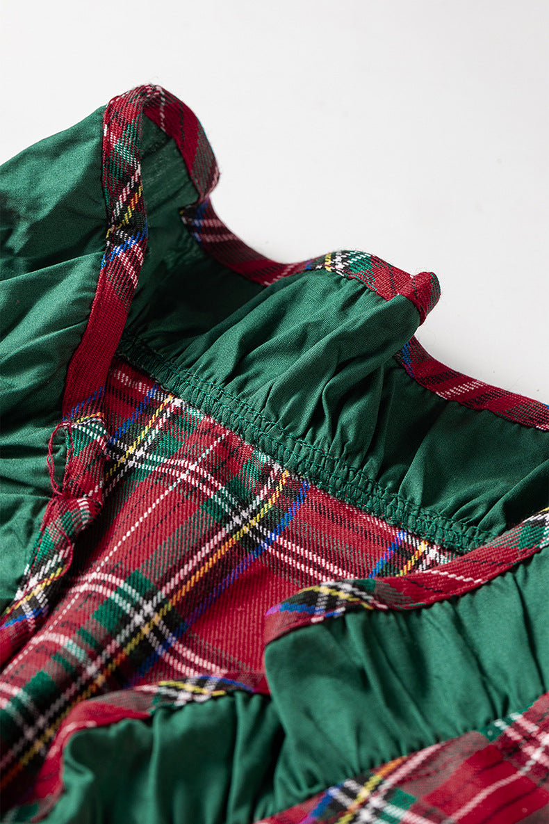 Red Plaid Ruffle Shirt Dress