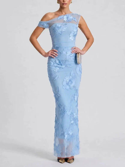 Floral Embroidered Off-Shoulder Maxi Dress