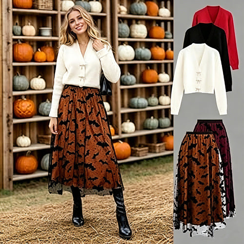Halloween Bat Mesh Midi Skirt